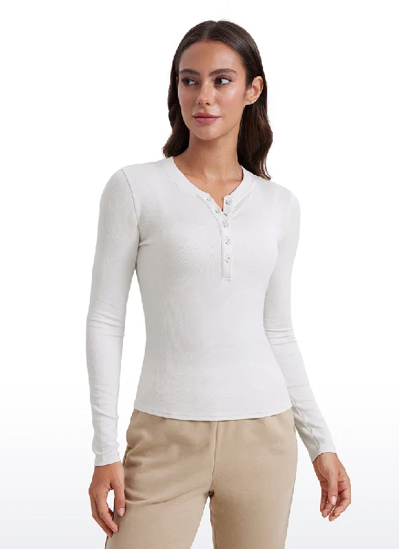 Simple research Ribbed Modal Henley Shirts Long Sleeves