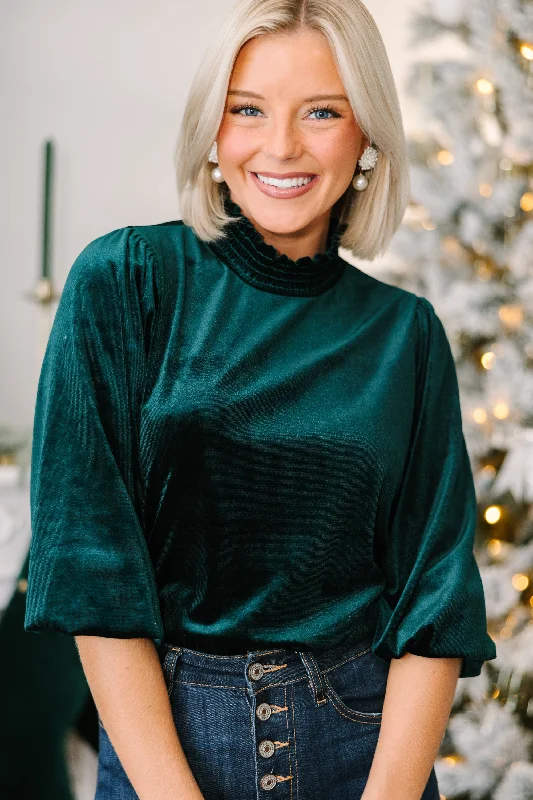 Sports Fitness Wear Better Than Ever Hunter Green Velvet Blouse