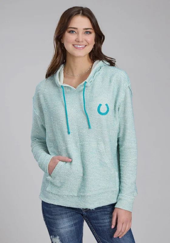Street Style Roper Womens Knit Horseshoe Cream/Aqua 100% Cotton Hoodie