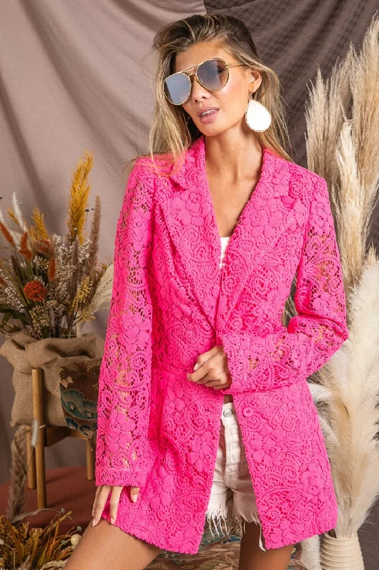 Street Letter Style BiBi Single-Breasted Long Sleeve Lace Blazer