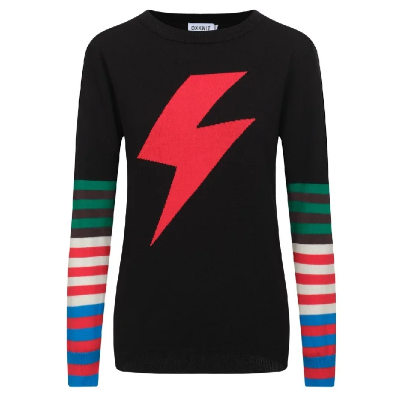 Comfortable down Women's black lightning stripe knit top