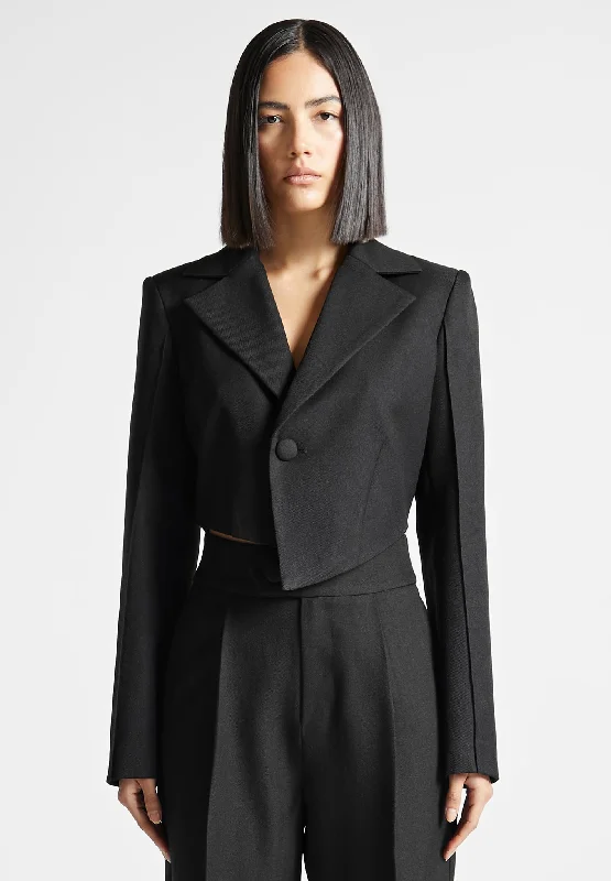 Sports outdoor style Asymmetric Tailored Cropped Blazer - Black