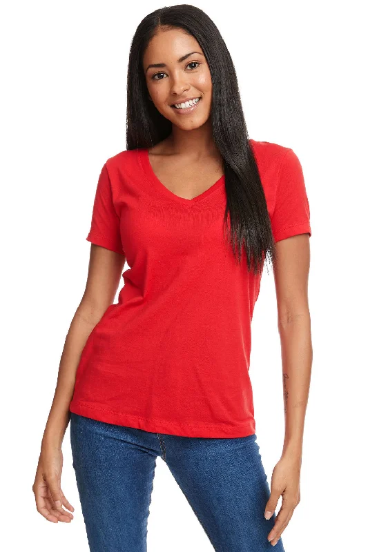 Party Wear Next Level Womens Ideal Jersey Short Sleeve V-Neck T-Shirt - Red