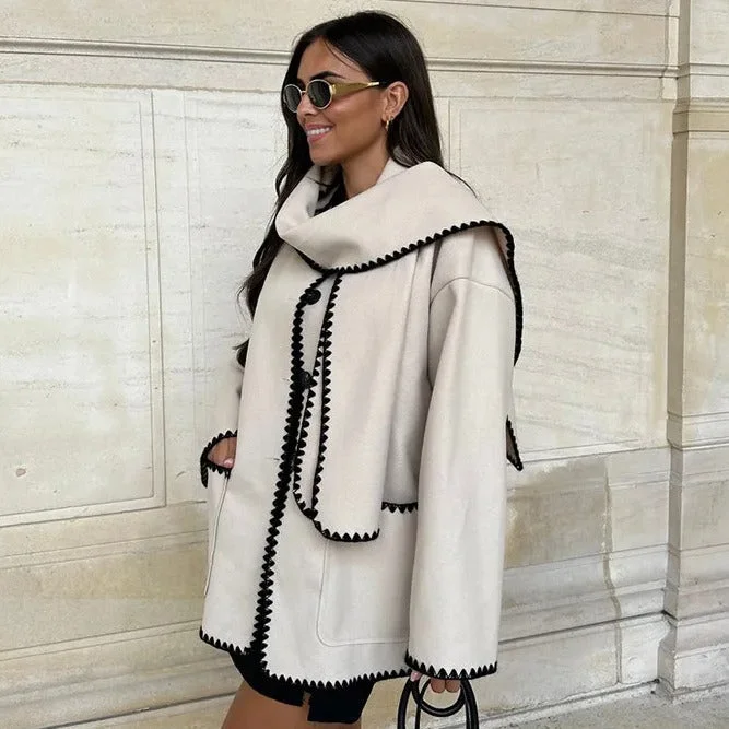 Black And White Style Fashion Winter Women Outerwear with Scarves