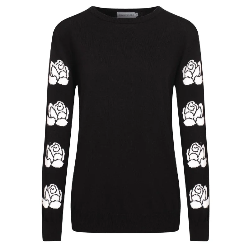 Party Wear Women's black vintage floral sweater