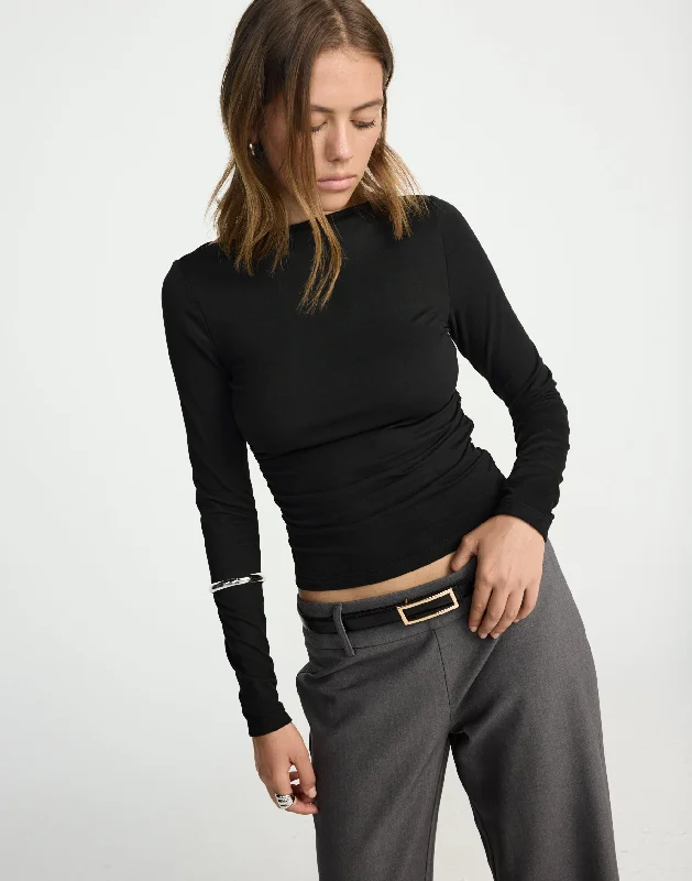 Unique prints Caprice Long Sleeve Top (Black)