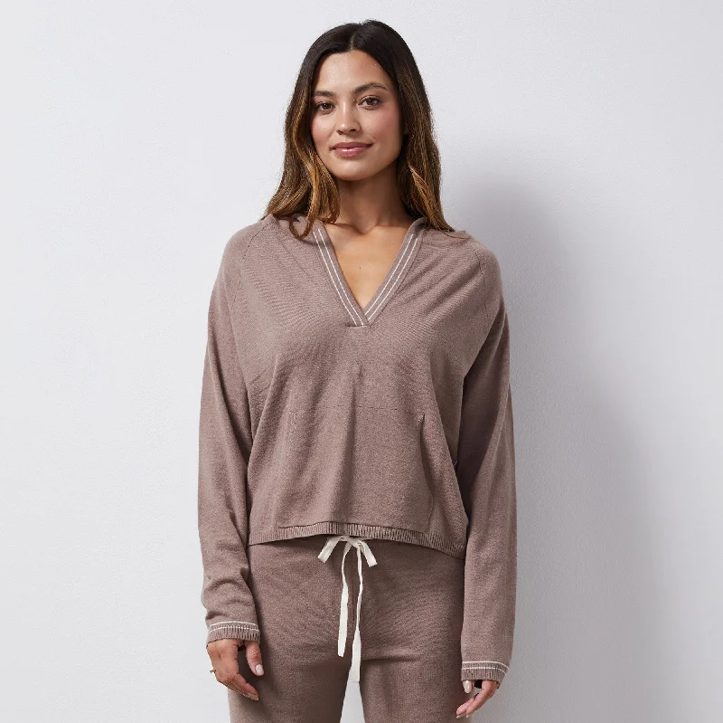Casual And Versatile Light Soft Knit Contrast Stitch Hoody