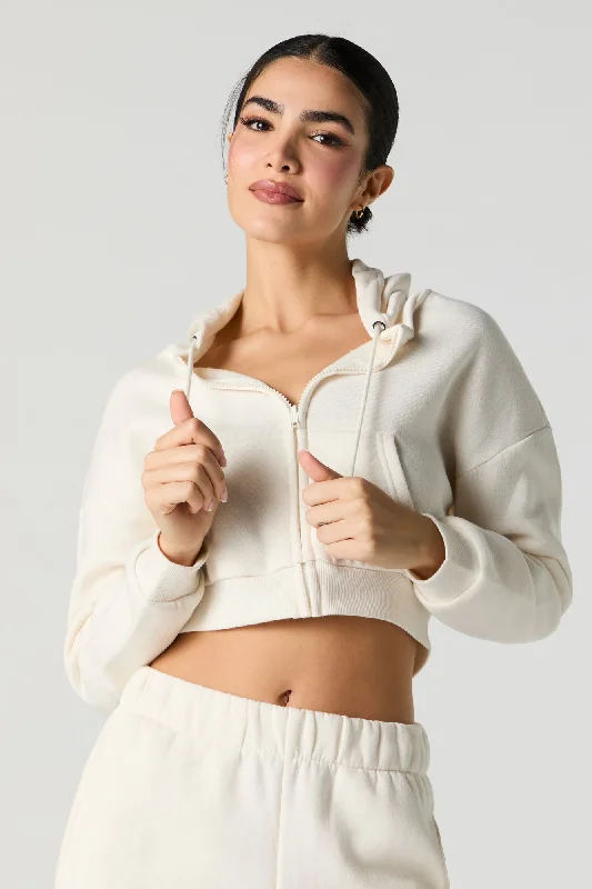 Sports Jumpsuit Active Cropped Zip-Up Fleece Hoodie