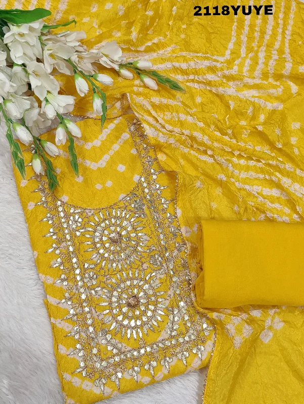 Single-shoulder Neck Design KcPc New Launched Tapeta Silk Bandhani Gotapatti Salwar Suit RT