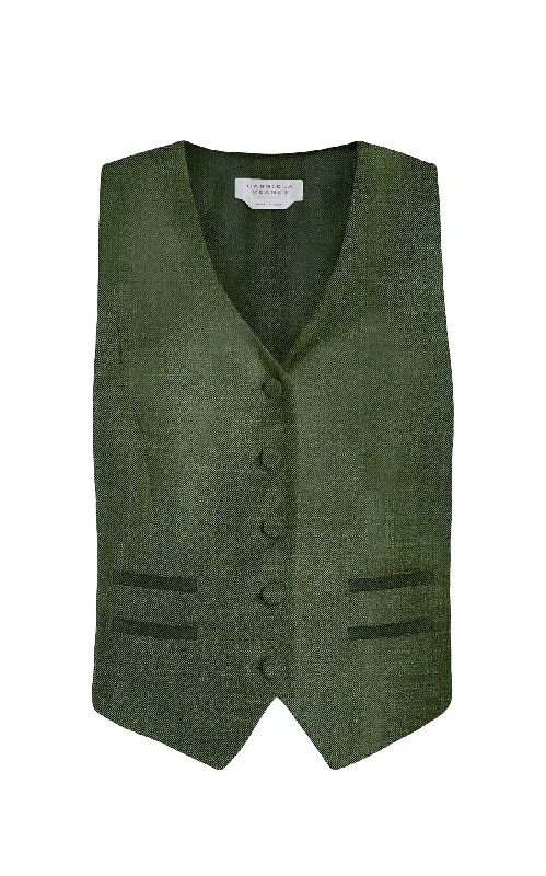Windbreaker fashion Coleridge Vest in Olive Virgin Wool Silk with Linen