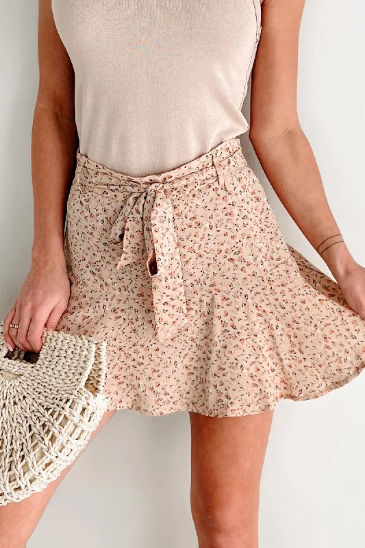 Street Vertical And Horizontal Design Natures Embrace Floral Print Mini Skirt (Taupe)