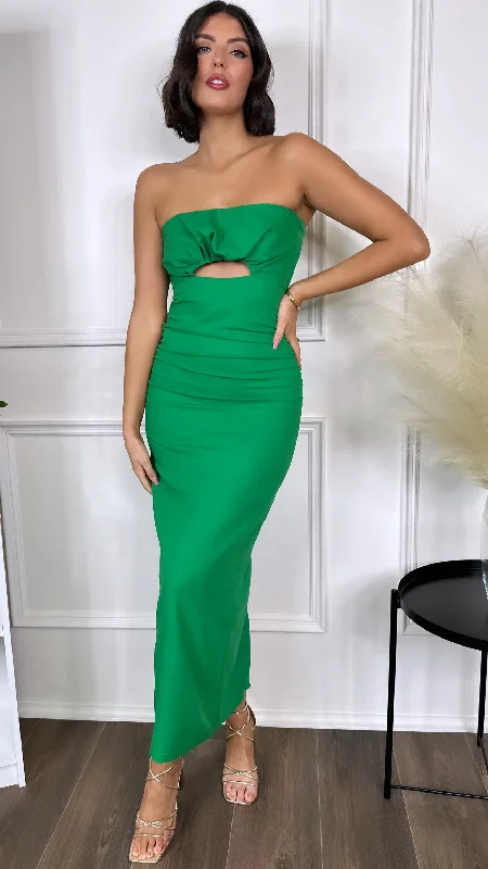 Fashion Style Cissie Green Strapless Cut Out Midi Dress