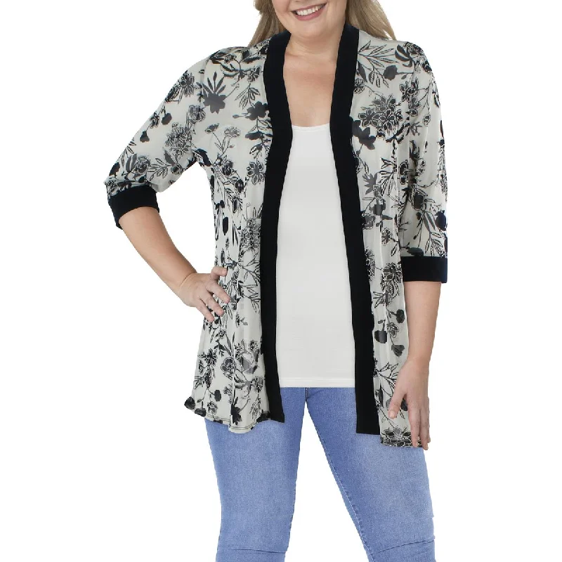 Elegant And Lazy R&M Richards Womens Plus Mesh Printed Duster Blazer