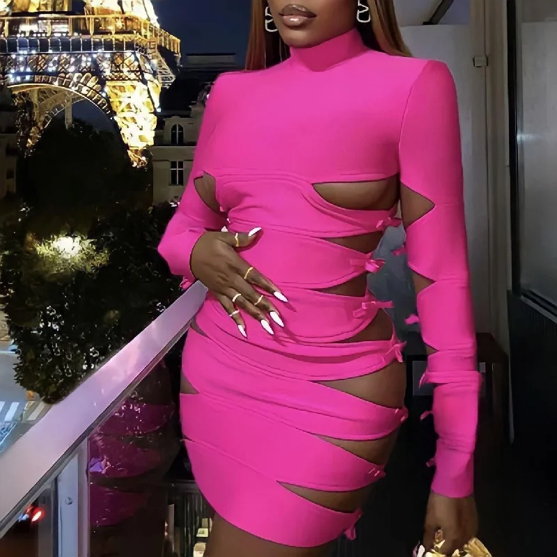 Black And White Style Neon Nymph Bandage Cutout Mini Dress