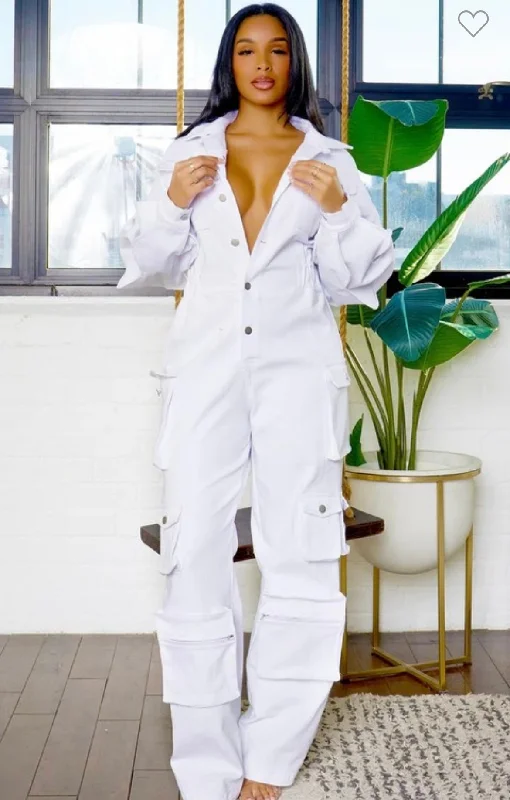Slim Fit The Fabulous white Denim jumpsuit