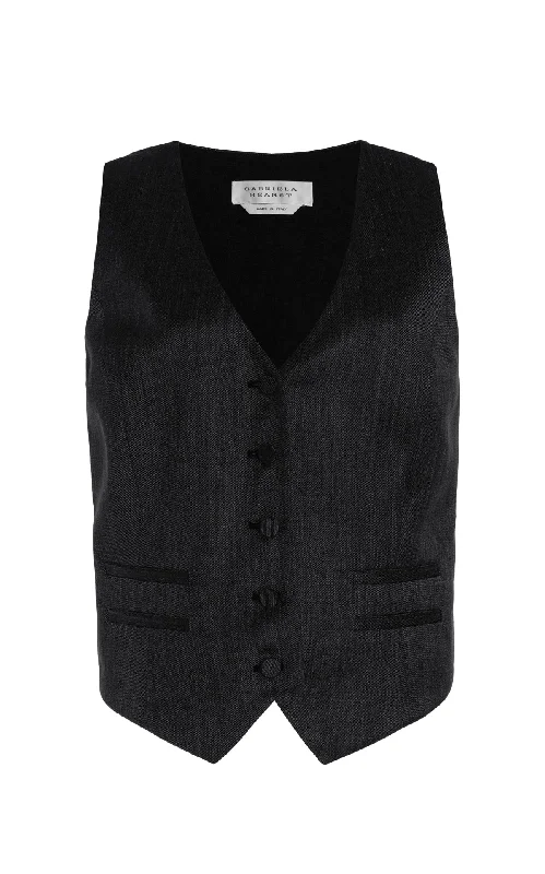 Wandering freely Coleridge Vest in Black Virgin Wool Silk with Linen