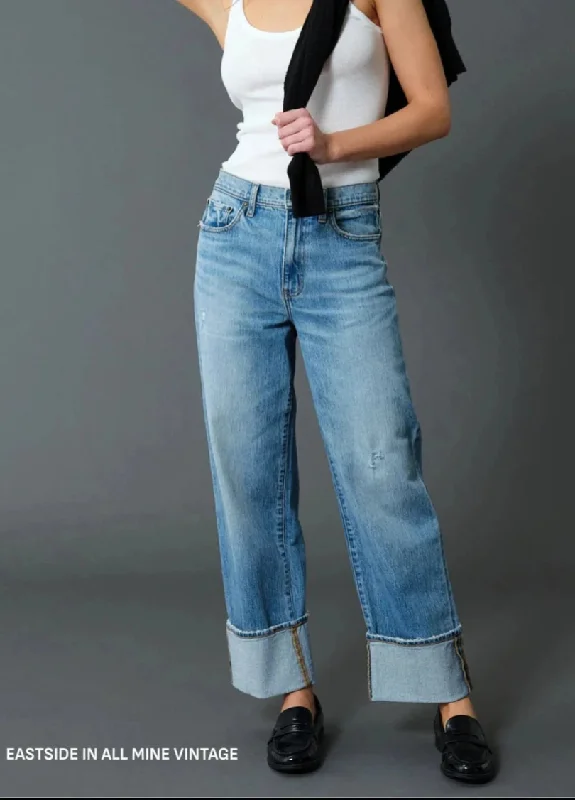 Sports High Waist Style The Eastside High Rise Loose Fit Cuff Denim by Daze Denim - All Mine Vintage
