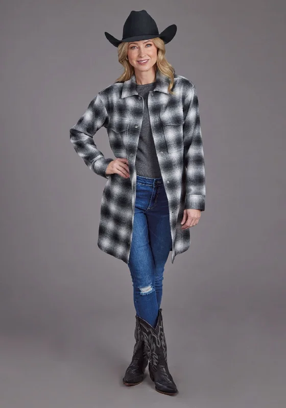 Short skirt design Stetson Womens Ombre Oversized Plaid Black Poly/Wool Jacket