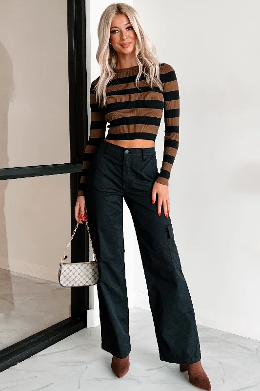 Stand-up collar design Janae High Rise Eunina Cargo Pants (Washed Black)