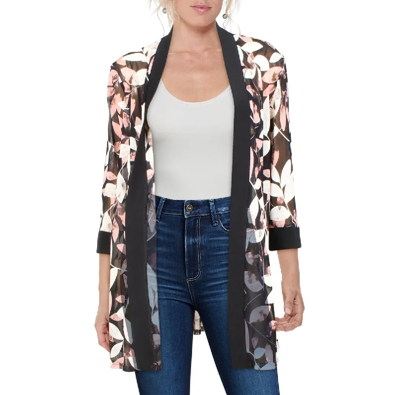 Trendy Traveler R&M Richards Womens Petites Mesh Floral Duster Blazer
