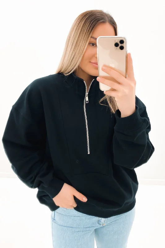 Sports Functional Style Nude Active Quarter Zip Sweat Black