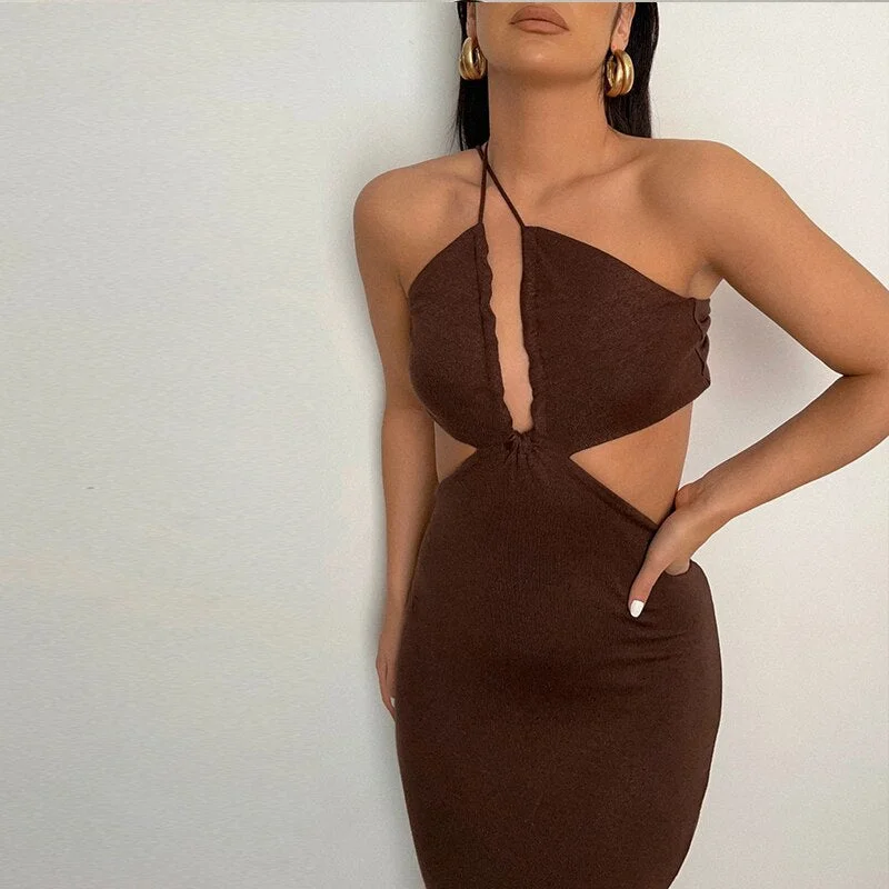 Knitted Design BerriesJam - 2024 Spaghetti Strap Bandage Wrap Backless Maxi Dress