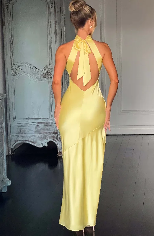Stand-up collar design Etta Maxi Dress - Lemon