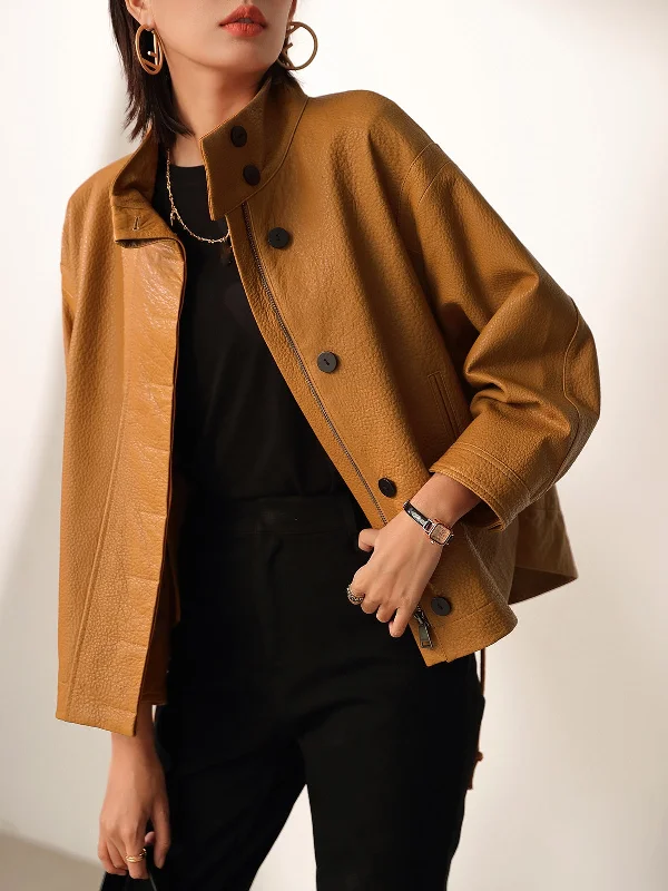 Printing decoration Genuine Leather Loose Short Coats