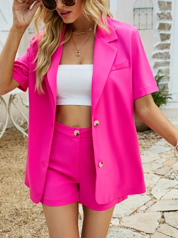 Minimal Style Short Sleeve Blazer and Shorts Set