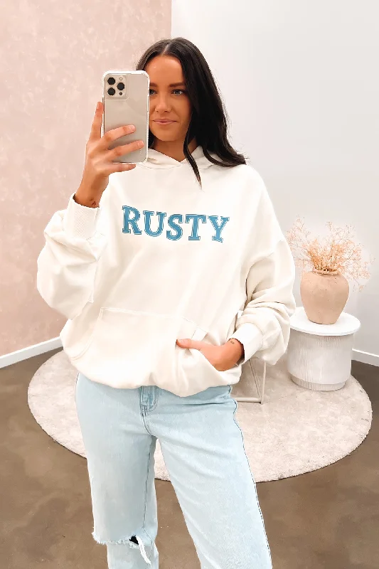 Celebrity Style Rusty Boyfriend Hooded Fleece Off White