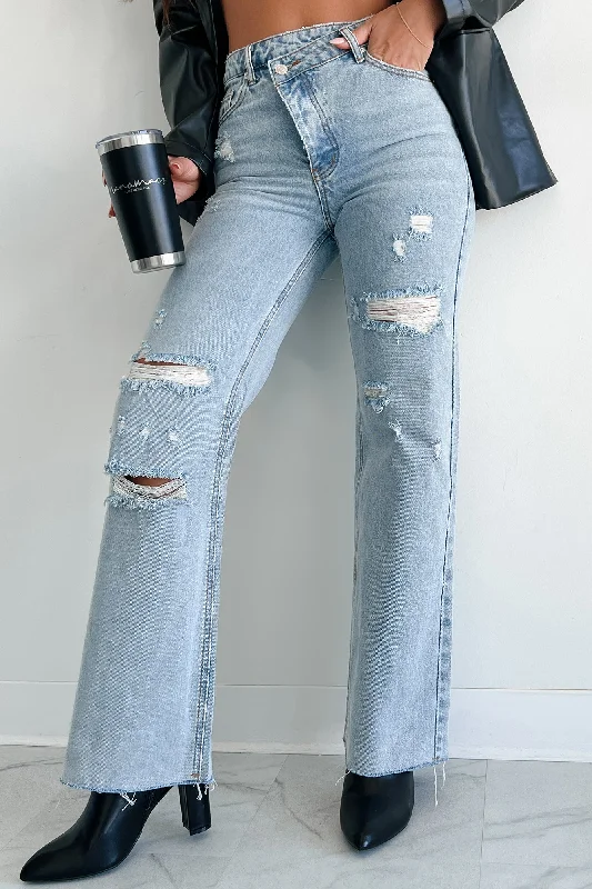Fun and cute Elgin High Rise Cross-Waist Straight Leg Jeans (Light)