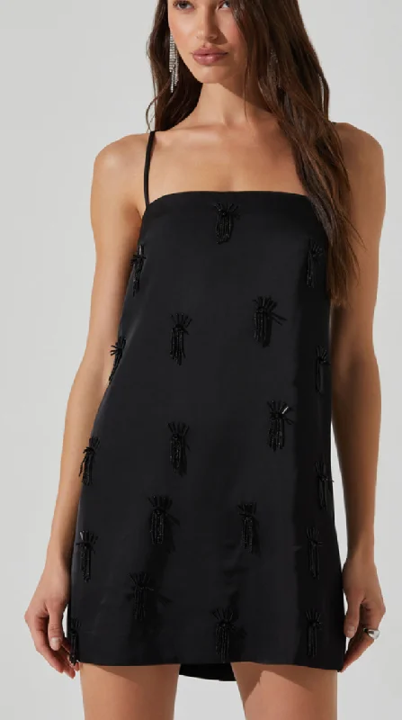 Simple research Black Mini Rhinestone Dress by ASTR the Label