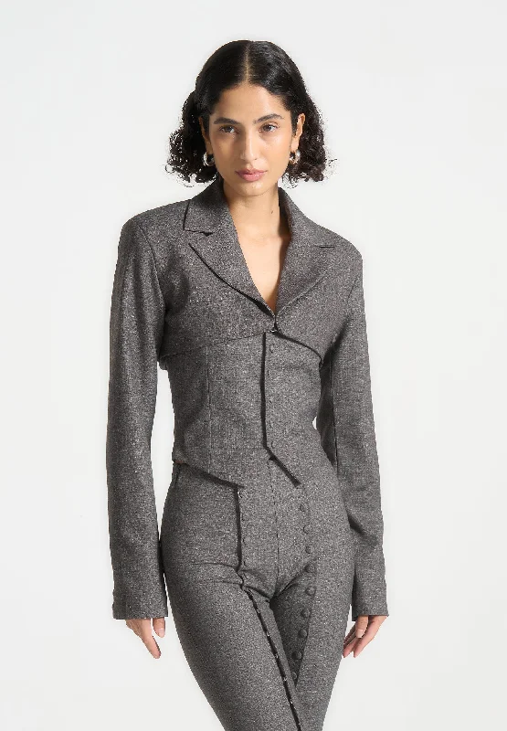 Single item design Cropped Tailored Blazer & Button Detail Bandeau - Dark Grey