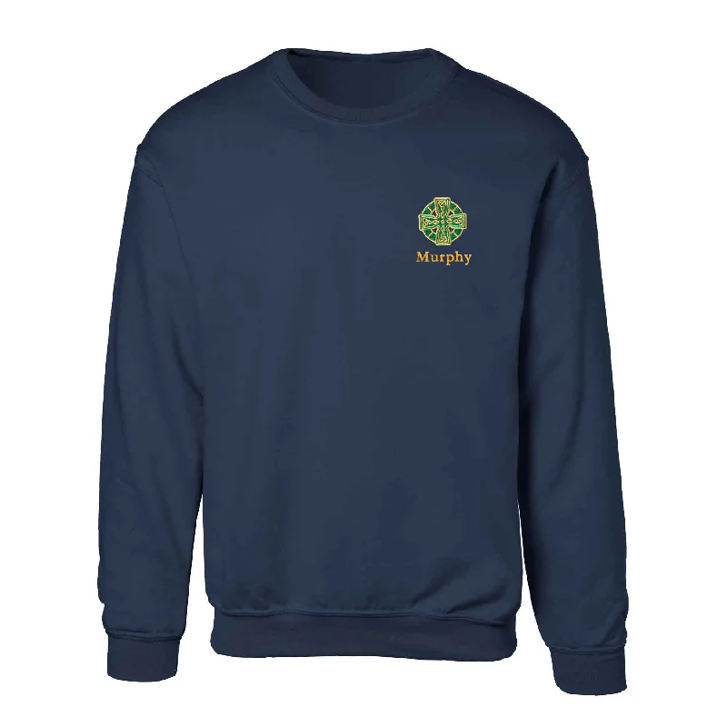 Street Graffiti Design Celtic Cross Embroidered Personalized Sweatshirt- Navy