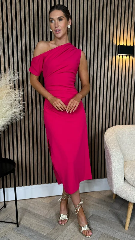 Street Sports Shoes Diana Pink Asymmetric Neckline Midi Dress