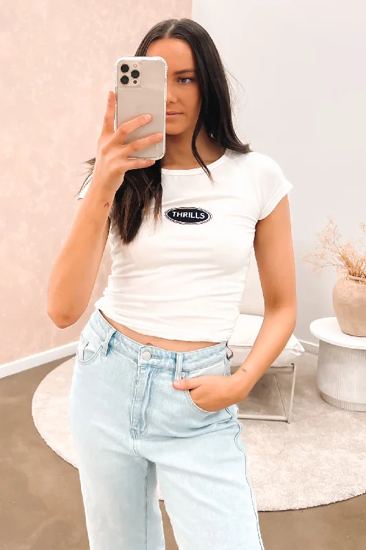 Elegant And Elegant Emblem Cap Sleeve Tee Dirty White