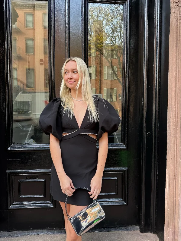 Elegant And Elegant Black Puff Sleeve Cut Out Mini Dress by Moon River