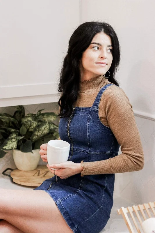 Comfortable And Simple Denim Overall Mini Dress