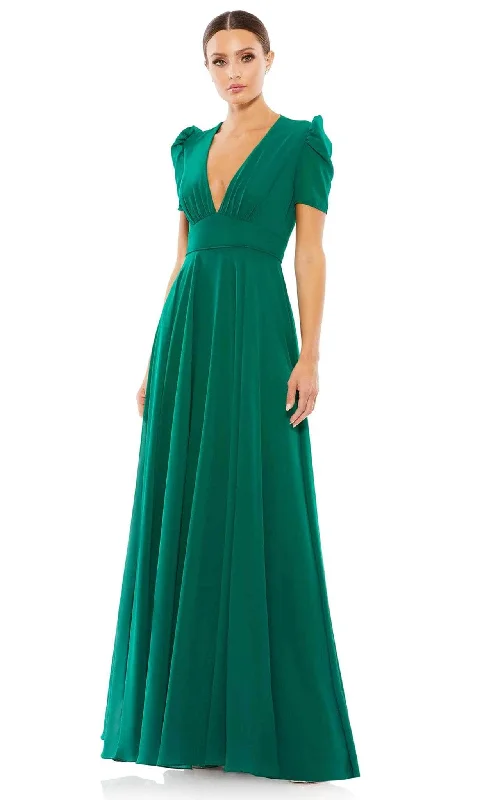 Sports Fitness Style Mac Duggal 55681 - Puff Sleeve Plunging Evening Gown