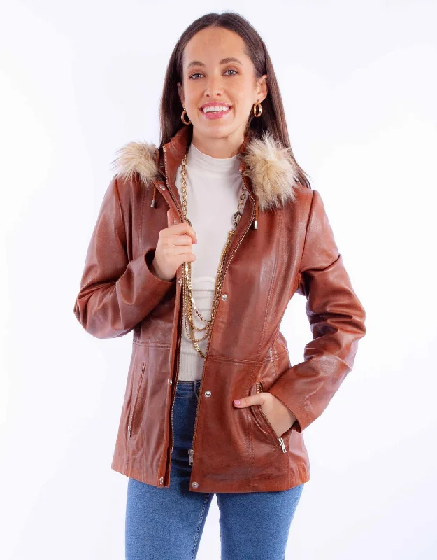 Sports Comfort Style Scully Womens Faux Fur Hooded Brown Leather Leather Jacket XL