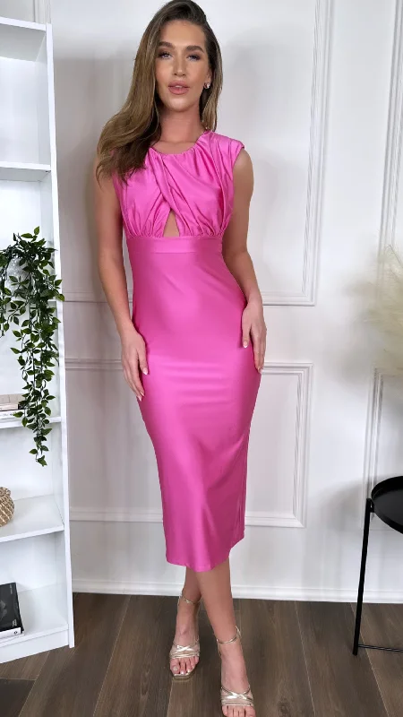 Sports Vitality Style Starla Pink Ruched Cut Out Midi Dress