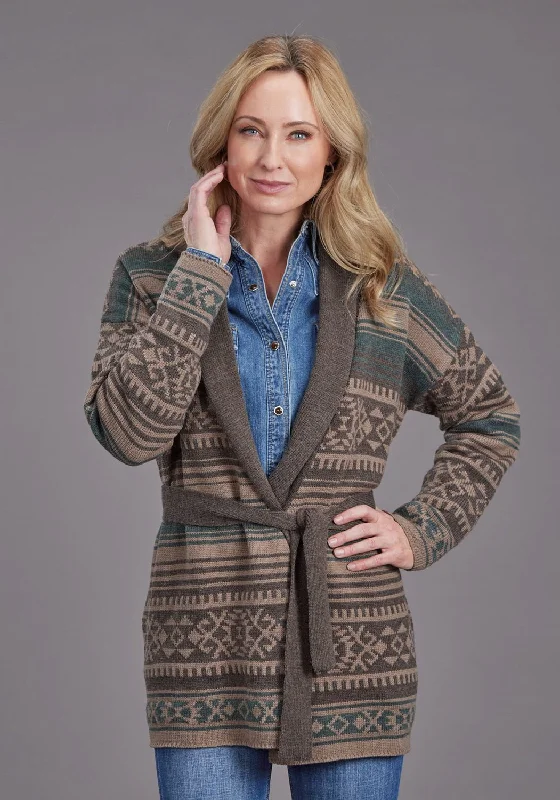 Luxury and fashionable Stetson Womens Belted Serape Brown Wool Blend Cardigan Sweater