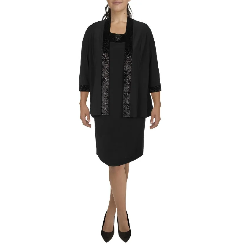 Amazing design R&M Richards Womens Knit Velvet Trim Collarless Blazer