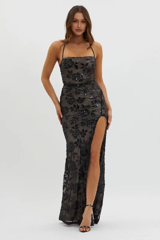 Design sense Sparks Fly Sequin Embellished Maxi Dress Black/Nude