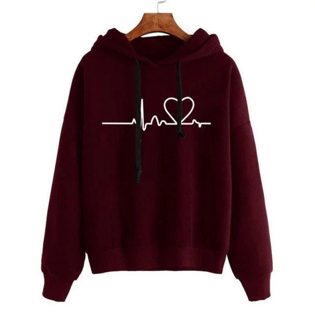 Fashionable sports Heartbeat Print Hoodies For Women