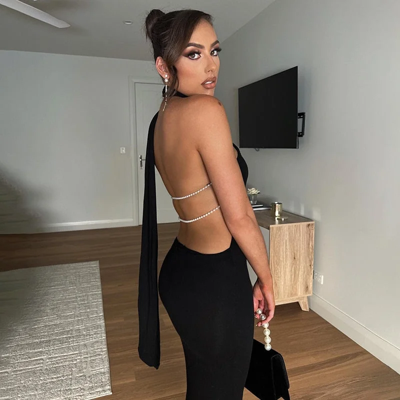 Street Fashion Style BerriesJam - Halter Neck Bodycon Sleeveless Party Dress