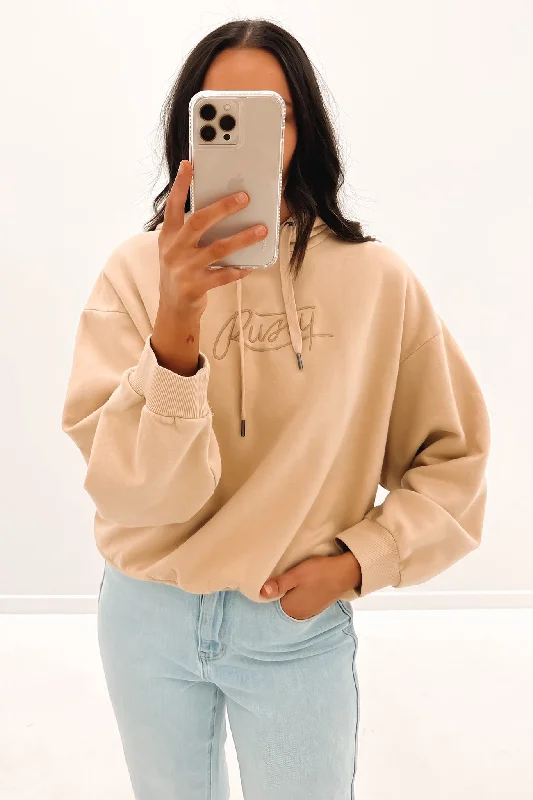 Street Style Suit Rusty Script Oversize Hooded Fleece Oatmilk