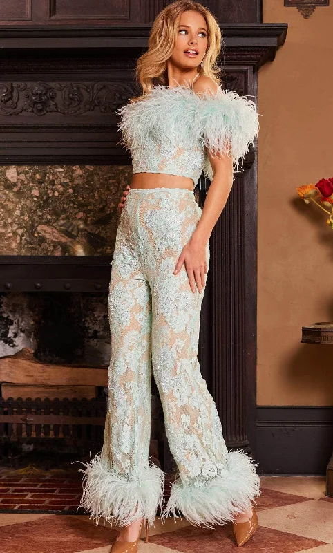 Party Wear Jovani 22350 - Two Piece Off-Shoulder Pant Suit