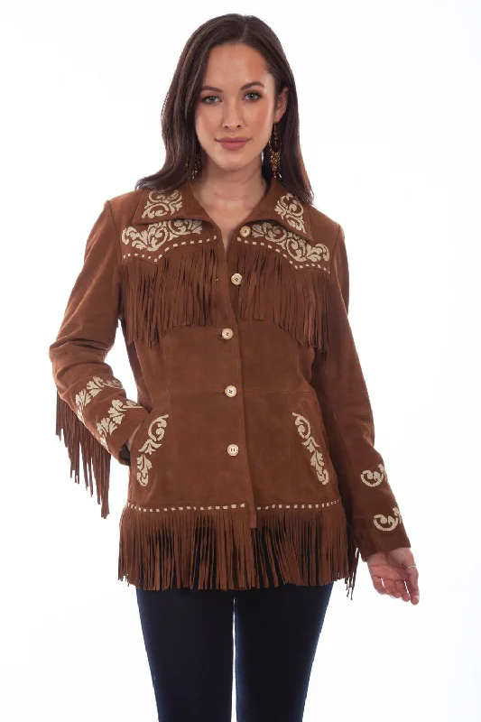 Street Vertical And Horizontal Design Scully Womens Cinnamon Leather Western Fringe Jacket XXL