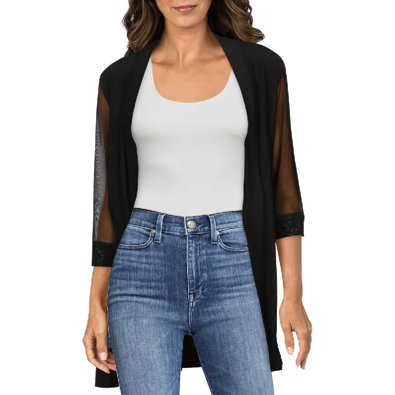 Black And White Style R&M Richards Womens Mesh Inset Glitter Jacket
